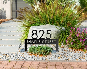 Metal Address House Number Sign With Stakes | Modern House Address Sign | Mid-Century Custom House Numbers