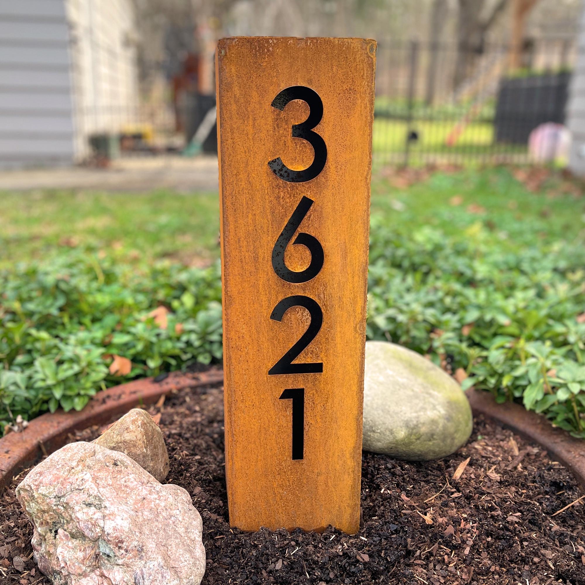 Rusted House Numbers Column Sign | Modern House Address Sign | Address Sign For Driveway