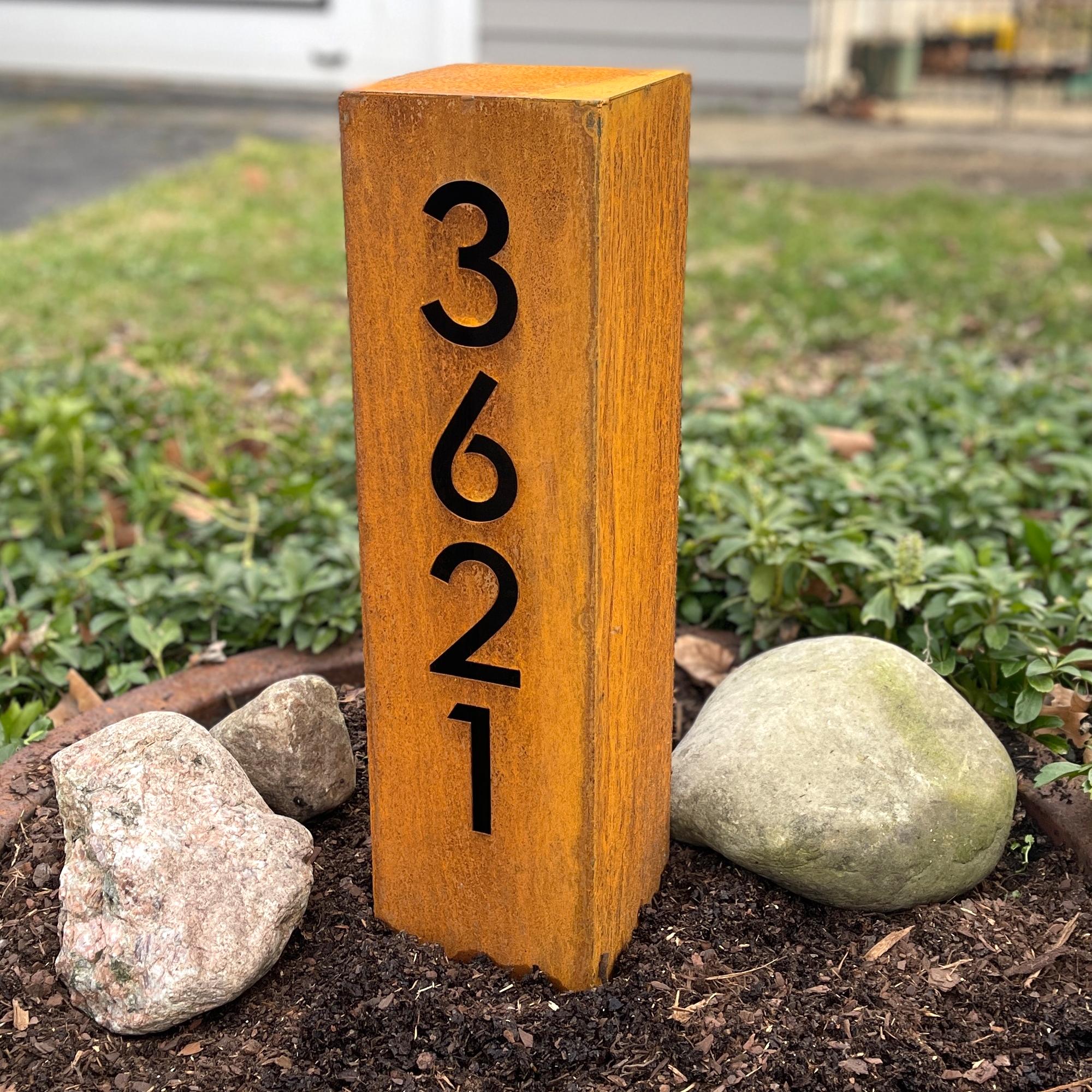 Rusted House Numbers Column Sign | Modern House Address Sign | Address Sign For Driveway