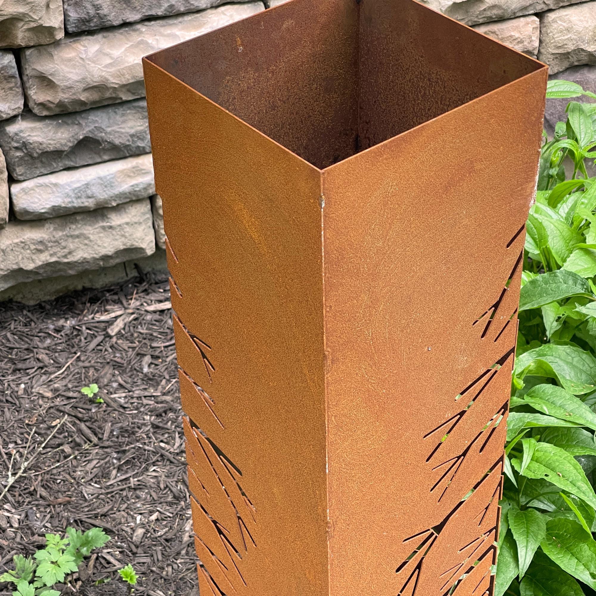 Rusted Metal Garden Column | Rusted Tree Garden Art | Rustic Sculpture Landscape Design