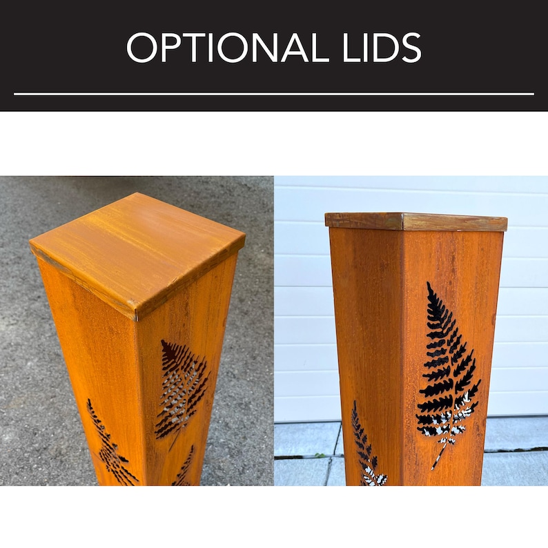 Rusted Metal Garden Column | Rusted Fern Garden Art | Rustic Sculpture Landscape Design image 8