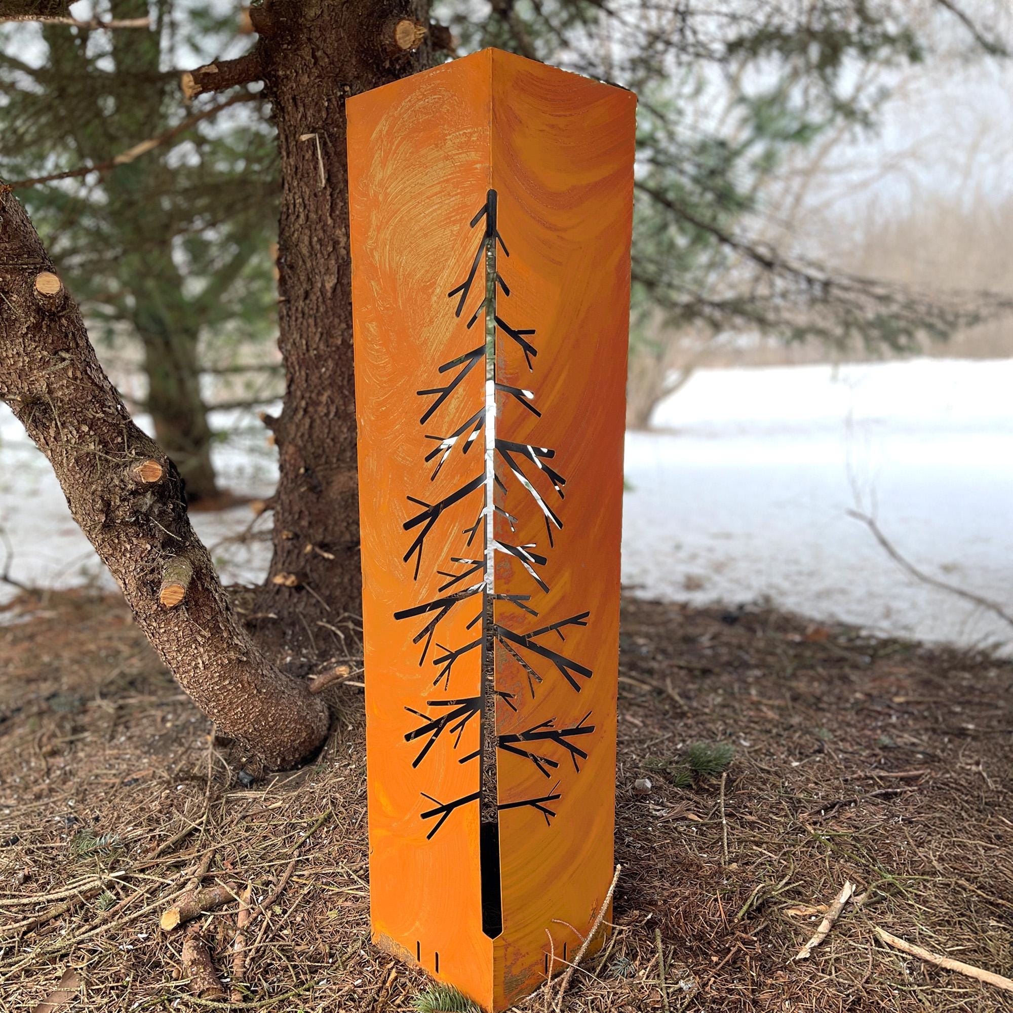 Rusted Metal Garden Column | Rusted Tree Garden Art | Rustic Sculpture Landscape Design