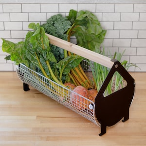 Stainless Steel Garden Trug: Vegetable Harvest Basket with Cedar Handle