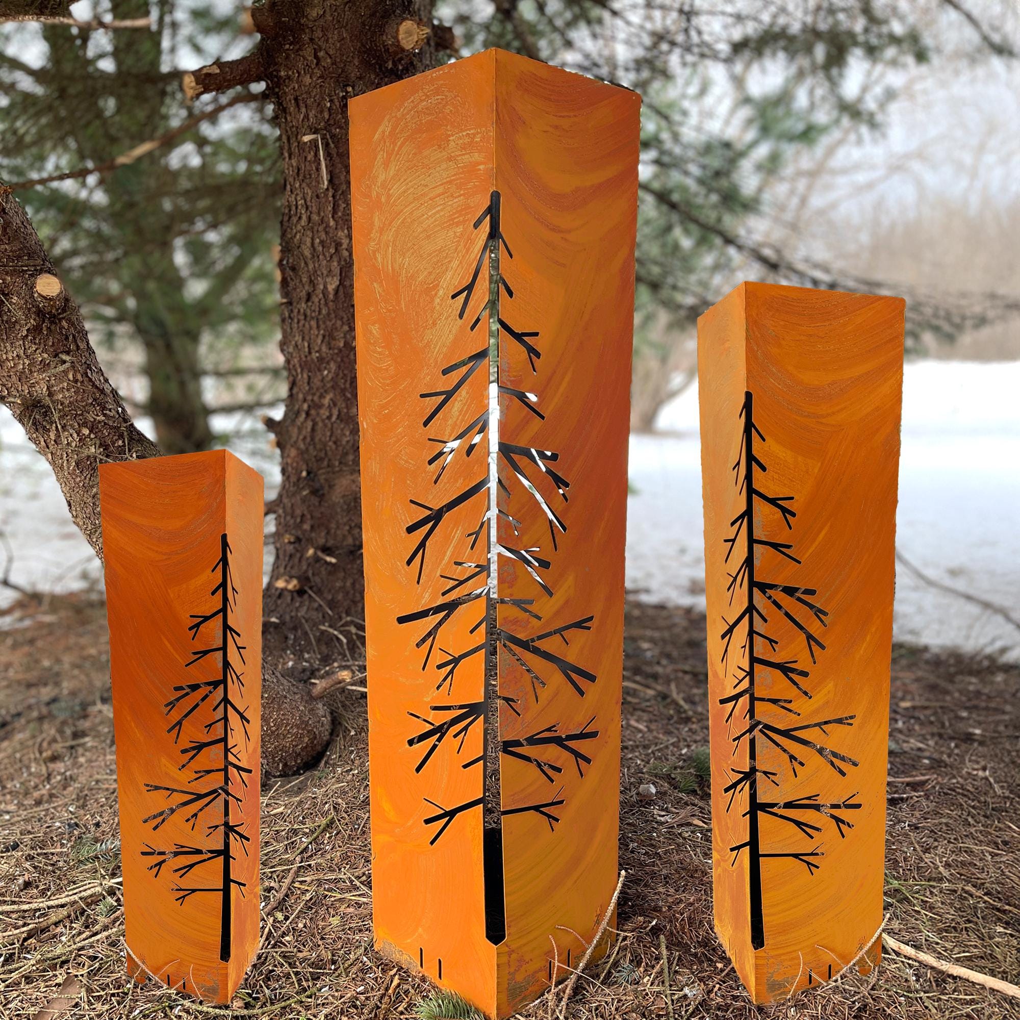 Rusted Metal Garden Column | Rusted Tree Garden Art | Rustic Sculpture Landscape Design