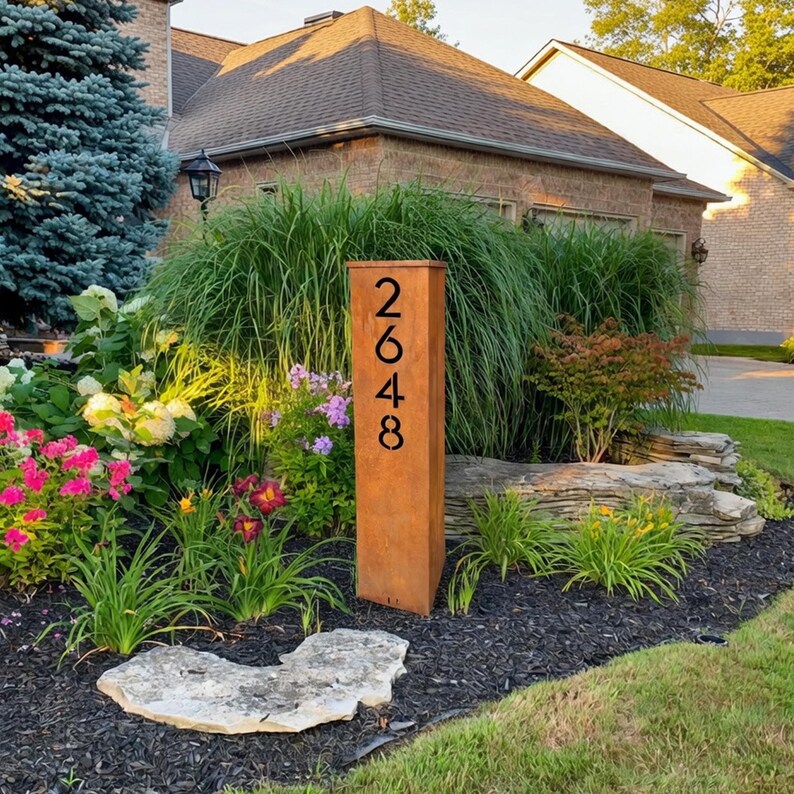 Large Rusted Metal Address Column - 4 Ft Tall Numbers Steel Sign ...