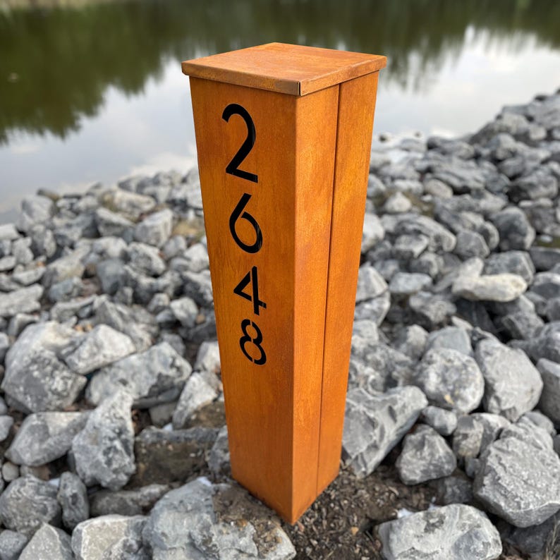 Large Rusted Metal Address Column - 4 Ft Tall Numbers Steel Sign ...