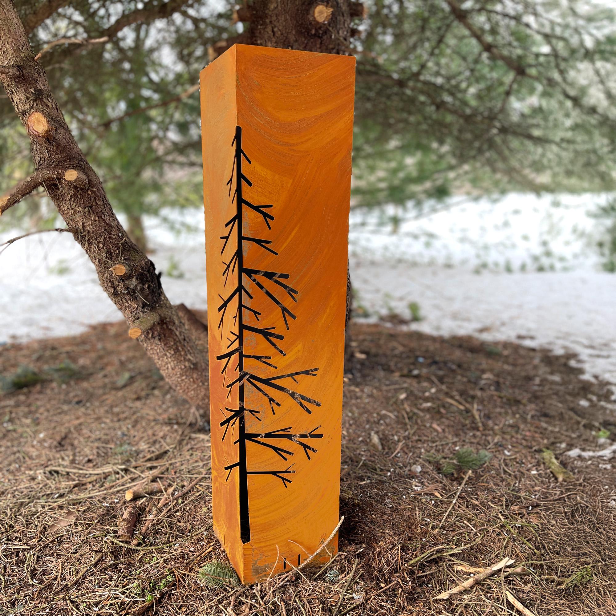 Rusted Metal Garden Column | Rusted Tree Garden Art | Rustic Sculpture Landscape Design