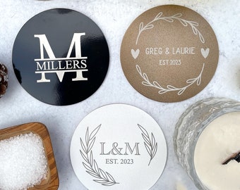 Custom Engraved Coaster Set, Personalized Gift for Housewarming, Anniversary, Wedding