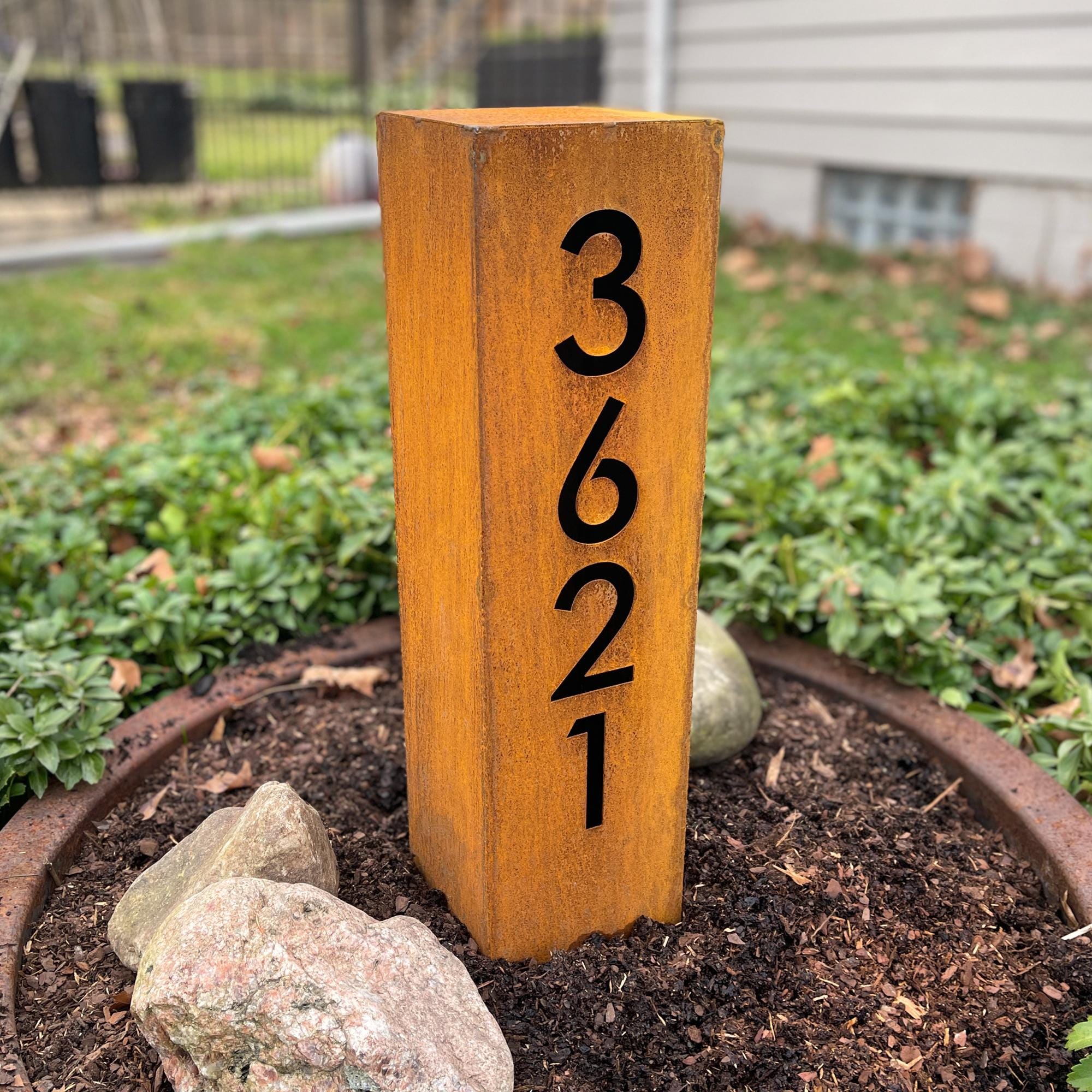 Rusted House Numbers Column Sign | Modern House Address Sign | Address Sign For Driveway