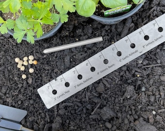 Gardening Planting Ruler with Dibber - Gardening Tools - Seed Spacer - Sowing Planting Ruler - Gardener Gift