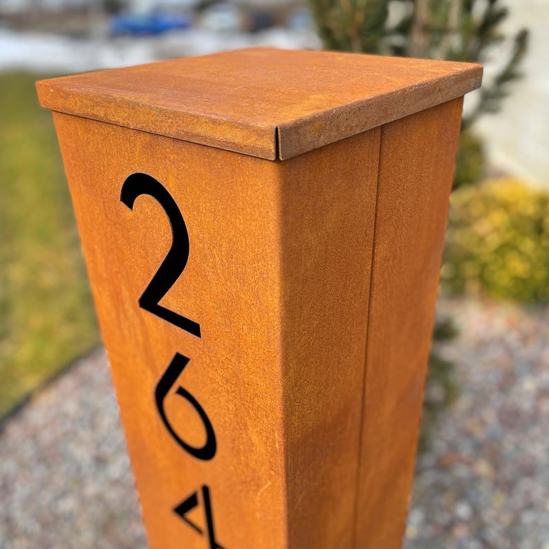 Large Rusted Metal Address Column - 4 Ft Tall Numbers Steel Sign ...
