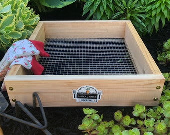 Cedar Garden Sifter for Compost, Dirt and Potting Soil - Made in The USA Rough Sawn Sustainable Cedar