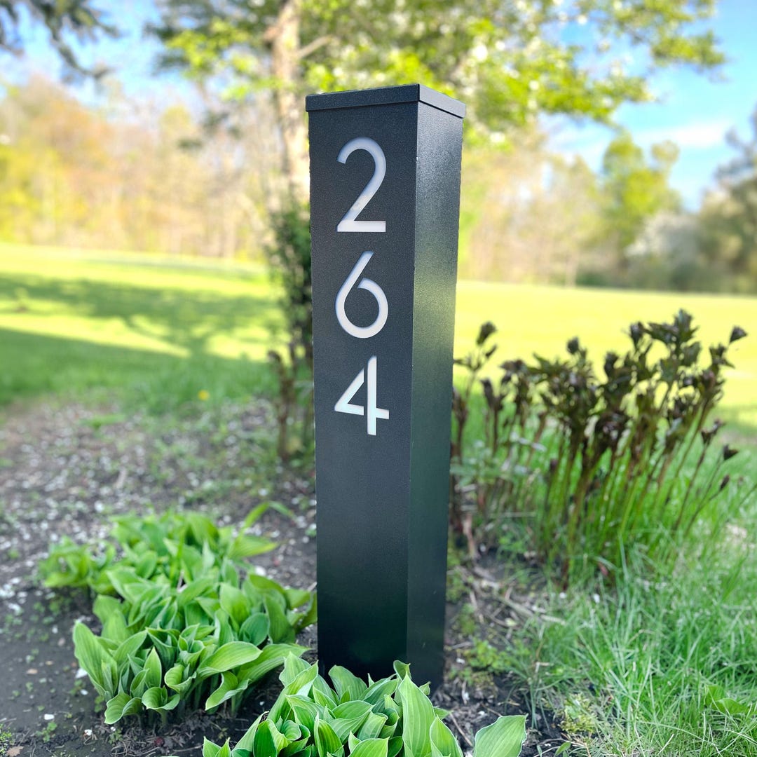 Win Column Sign Modern Address Column Sign: Gray Column With White Numbers - Solar ...