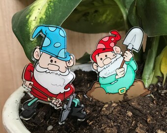 Houseplant Gnomes - Set of 2 Garden Gnomes - Indoor Plant Marker - Digging Duo