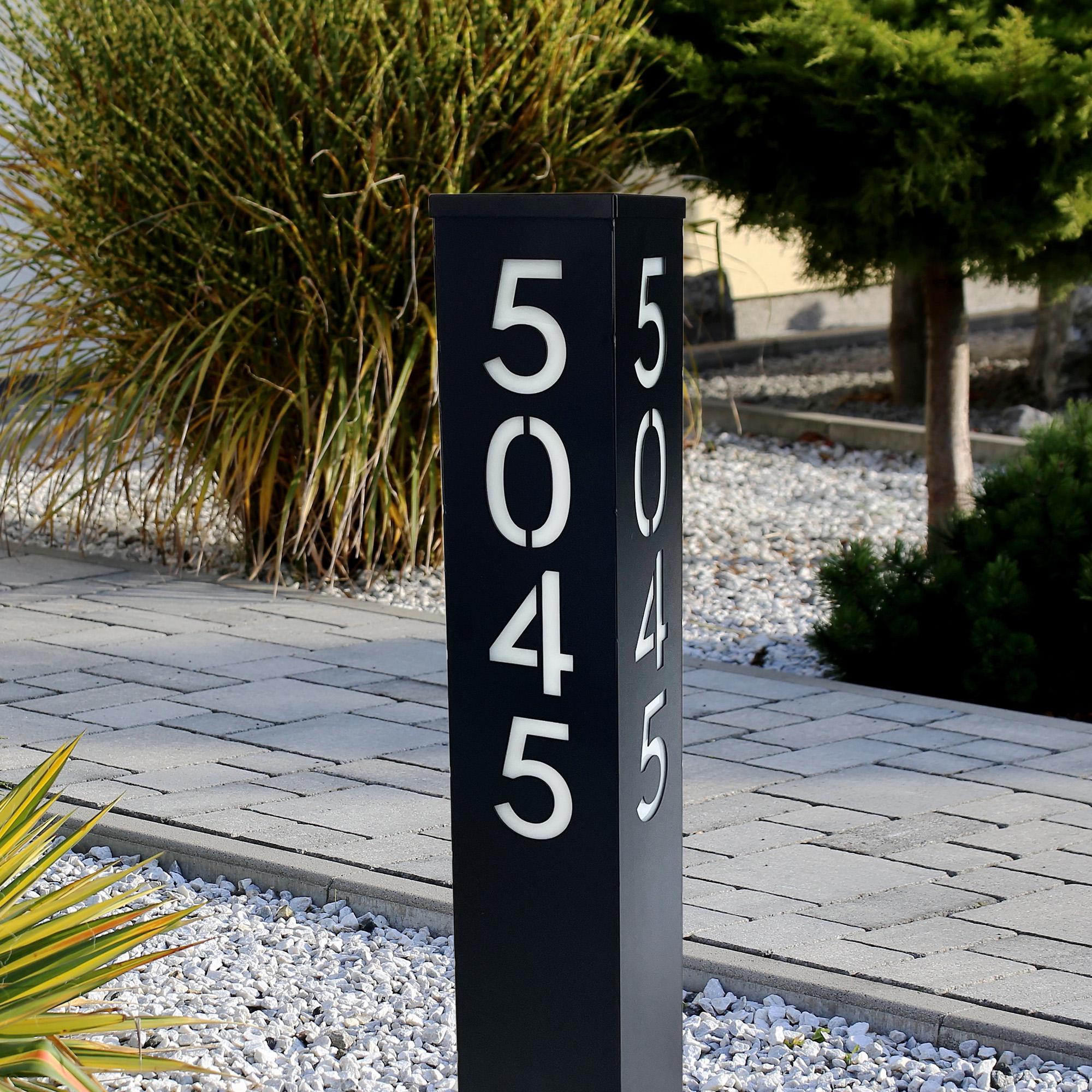 Modern Column House Number Sign: Black Finish With Solar Light - Etsy