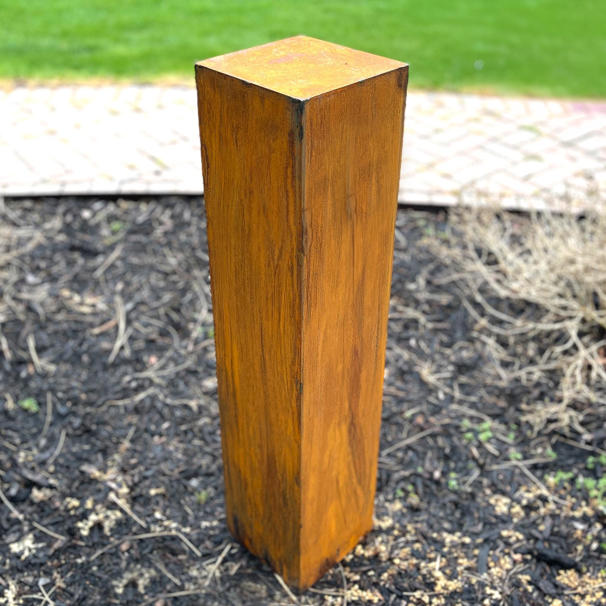 Rusted Cactus Garden Column | Southwestern Cactus Art | Rustic Bollard Sculpture Landscape Design