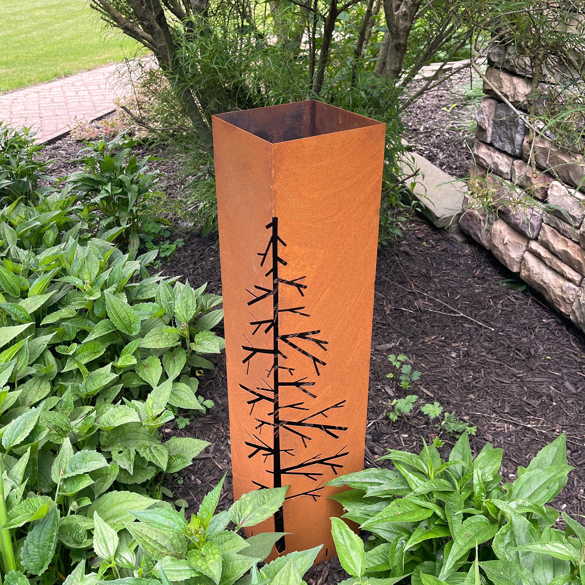 Rusted Metal Garden Column | Rusted Tree Garden Art | Rustic Sculpture Landscape Design