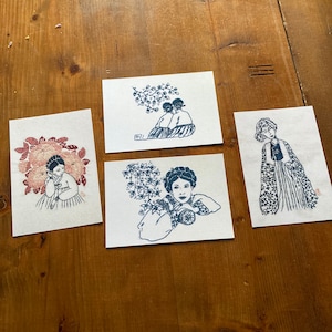 Lot de 4 Cartes Postales de reproductions de Broderies ~ Art Traditionnel  ~ Corée