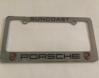 Vintage License Plate Frame " SUNCOAST PORSCHE"  Metal