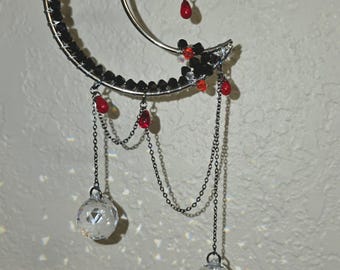Red & Black Vampire Suncatcher | Gothic Moon Window Hanging | Dark Crystal Prism Sun Catcher | Witchy Horror Home Decor | Alternative Gift