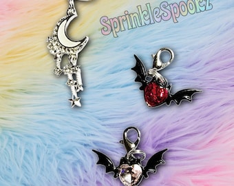 Celestial & Goth Zipper Pull Charms: Moon, Bat Wing Purse Accessories