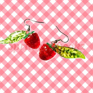 Cute Strawberry Earrings – Fun Kawaii Dangle Drop Jewelry, Red Fruit Accessory, Gift for Her, Trendy Statement Earrings