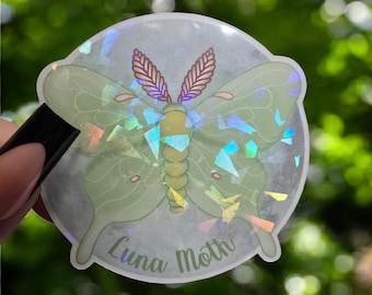 Holograficzna naklejka z ćmą księżycową – opalizujący winyl, wodoodporna naklejka z owadem