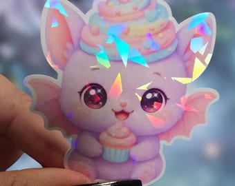 Kawaii Pastel Dessert Bat Sticker • Holographic Vinyl Sticker