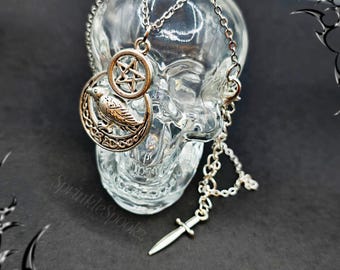 Witchy Raven Pentacle Necklace: Gothic Stainless Steel Charm