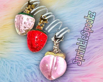 Strawberry Peach Charm: Zipper Pull, Bag Accessory