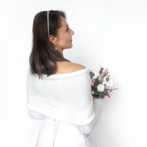 Bridal sweater off white, knitted shrug, convertible wedding jacket, wedding bolero, cover up, bridal jacket, knitted scarf with arms image 3