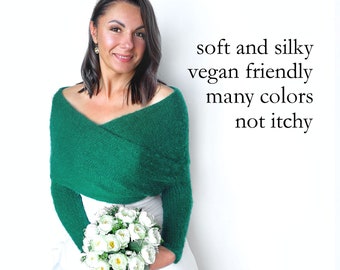 Emerald Green Knit Bridal Shrug Not Itchy: Knitted Wedding Bolero Wrap Cover-Up for Bridesmaid
