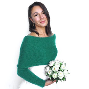 Pull de mariée vert sauge, haussement d'épaules tricoté, veste de mariage convertible, boléro de mariage, tenue vestimentaire, veste de mariée, écharpe tricotée avec bras image 8