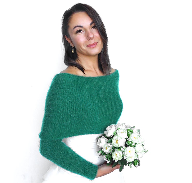 Pull de mariée vert sauge, haussement d'épaules tricoté, veste de mariage convertible, boléro de mariage, tenue vestimentaire, veste de mariée, écharpe tricotée avec bras image 8