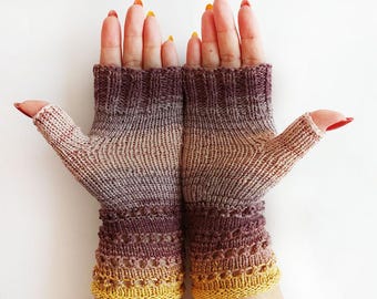 Hand Knitted Gloves: Multicolor Cotton Blend Fingerless Hand Warmers, Vegan Friendly
