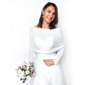 Pull de mariée blanc cassé, haussement d'épaules tricoté, veste de mariage convertible, boléro de mariage, tenue vestimentaire, veste de mariée, écharpe tricotée avec bras image 5