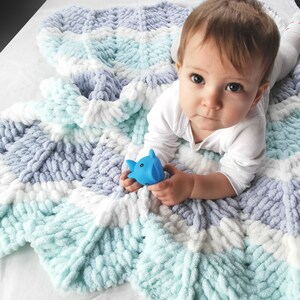 Baby blanket mint gray, puffy baby blanket, newborn blanket, baby shower gift, knitted baby blanket, for stroller, for kids, bedding blanket
