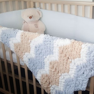 Baby blanket blue beige, puffy baby blanket, newborn blanket, baby shower gift, knitted baby blanket for stroller, for kids, bedding blanket