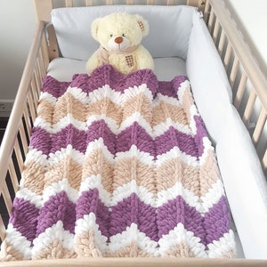 Baby blanket beige violet, puffy baby blanket, newborn blanket, baby shower gift, knitted baby blanket, for stroller, bedding blanket