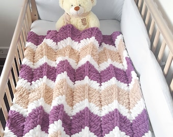 Baby blanket beige violet, puffy baby blanket, newborn blanket, baby shower gift, knitted baby blanket, for stroller, bedding blanket