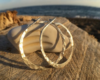 Hammered 925 Sterling Silver Hoop Earrings. Recycled Silver Earrings. Simple Hoop Earrings.