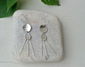 Sterling Silver Circle Teardrop Dangle Earrings. Recycled Silver Earrings. Silver minimalist drop earrings.