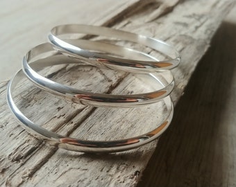 Solid Chunky 925 Sterling Silver Bangle Bracelet Set. Half Round Silver Bangles. Recycled Man Woman Jewelry Minimalist Custom Thick. Big