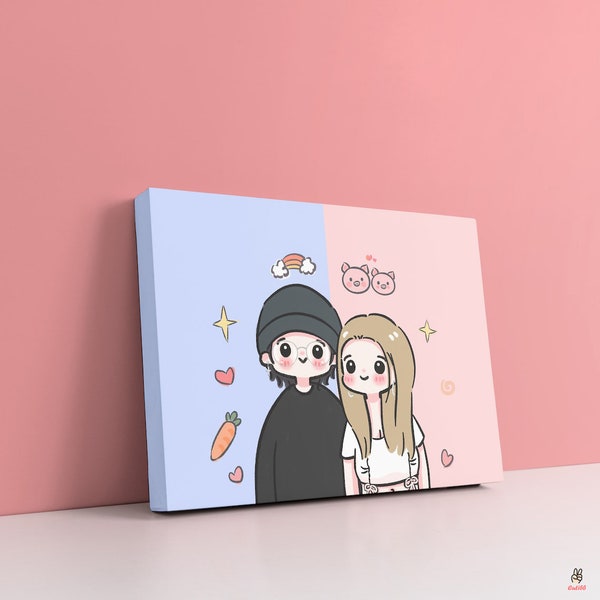 Personalized Cartoon Portrait Canvas Etsy