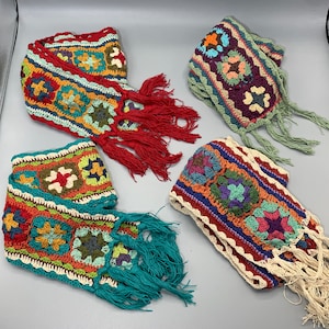 Scarf Hand Knitted Crochet Retro Granny Squares Pattern Scarf 64&quot; x 5&quot; Gift Gifts FAST SHIPPING!