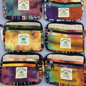 Hemp Tie Dye Coin Purse Hemp Wallet Pouch Inner Cotton Lining Two Zipper Pockets 2 for 22, 3 for 30 Gift Gifts FAST SHIPPING!