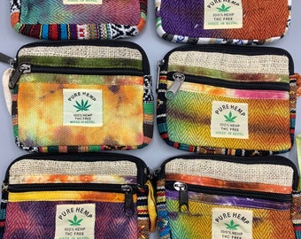 Hemp Tie Dye Coin Purse Hemp Wallet Pouch Inner Cotton Lining Two Zipper Pockets 2 for 22, 3 for 30 Gift Gifts FAST SHIPPING!