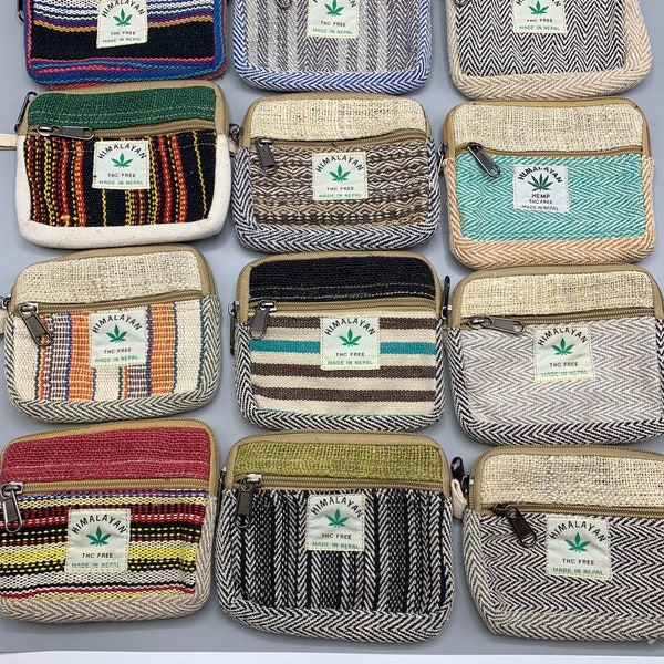 Hemp Coin Purse Wallet Pouch Inner Cotton Lining Two Zipper Pockets. 2 for 22, 3 for 30 Travel Bag Gift Gifts FAST SHIPPING!