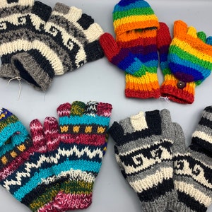 Gloves Mittens Flip Top Convertible Hand Knitted Wool Woolen Fingerless Winter Glittens Fleece Lined Men's Women's Gift Gifts FAST SHIPPING!