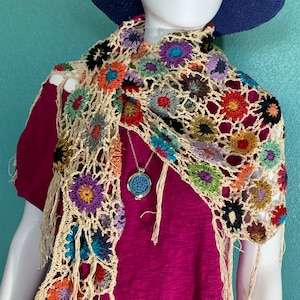 Crochet Shawl Scarf Triangle Wrap with Fringe Women's Gift Gifts FAST SHIPPING!